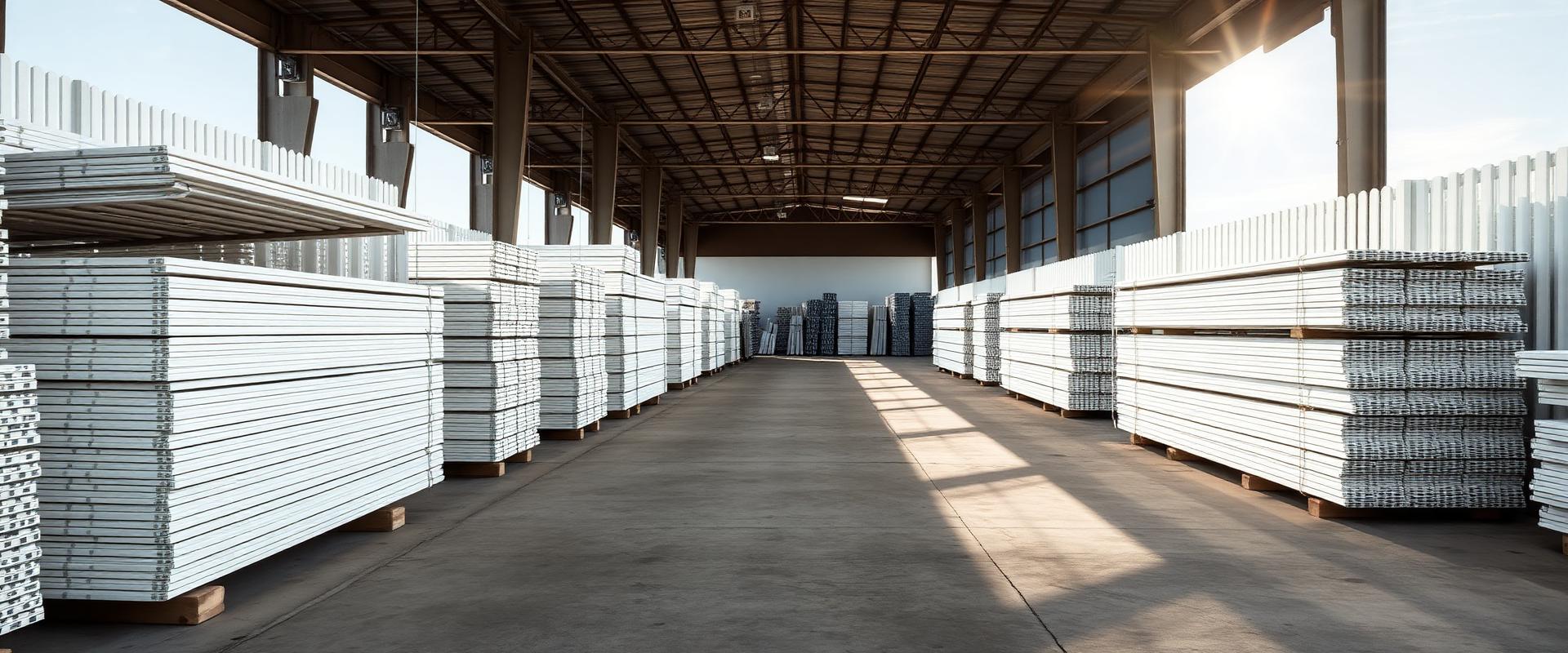 Warehouse yard stocked with white vinyl fence panels in Houston